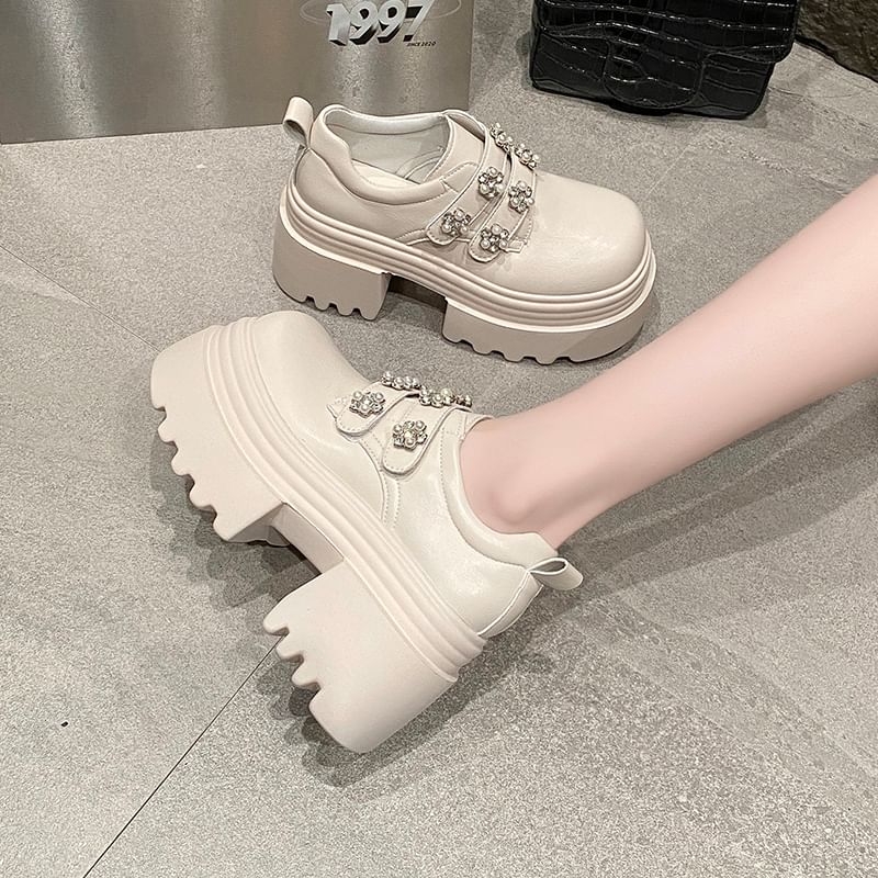 Embellished Shoes Platform Leather Faux