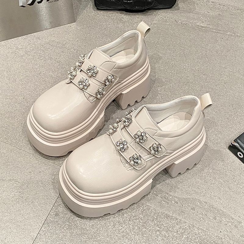Embellished Shoes Platform Leather Faux