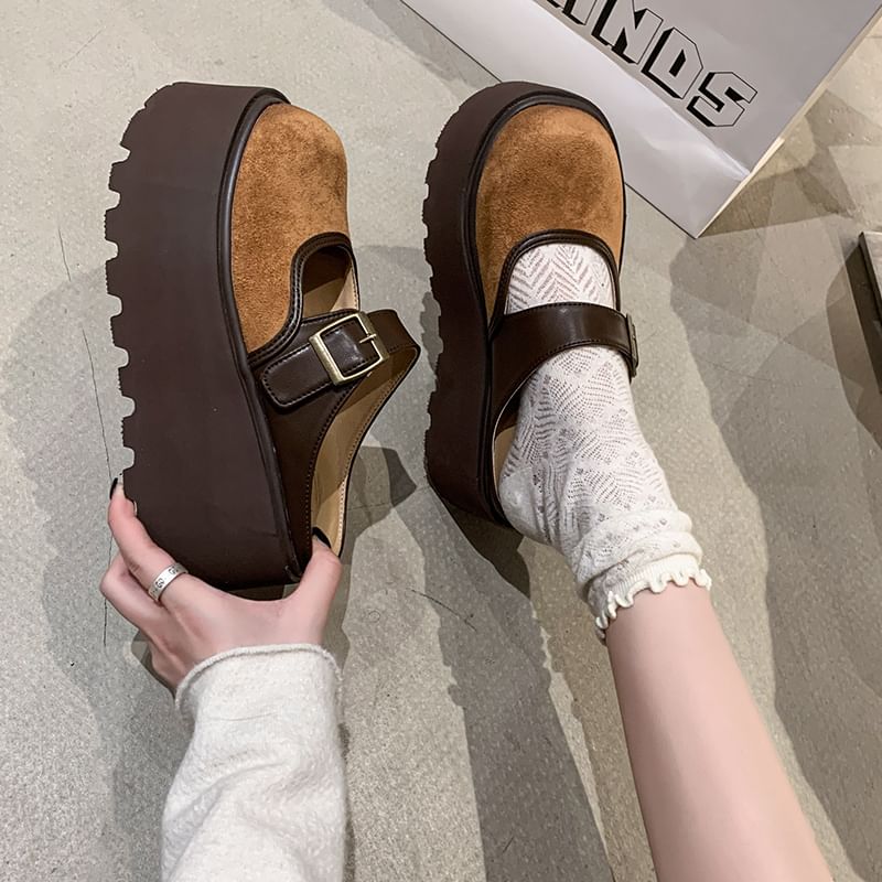 Platform Buckled Two Mules Tone Mary Jane