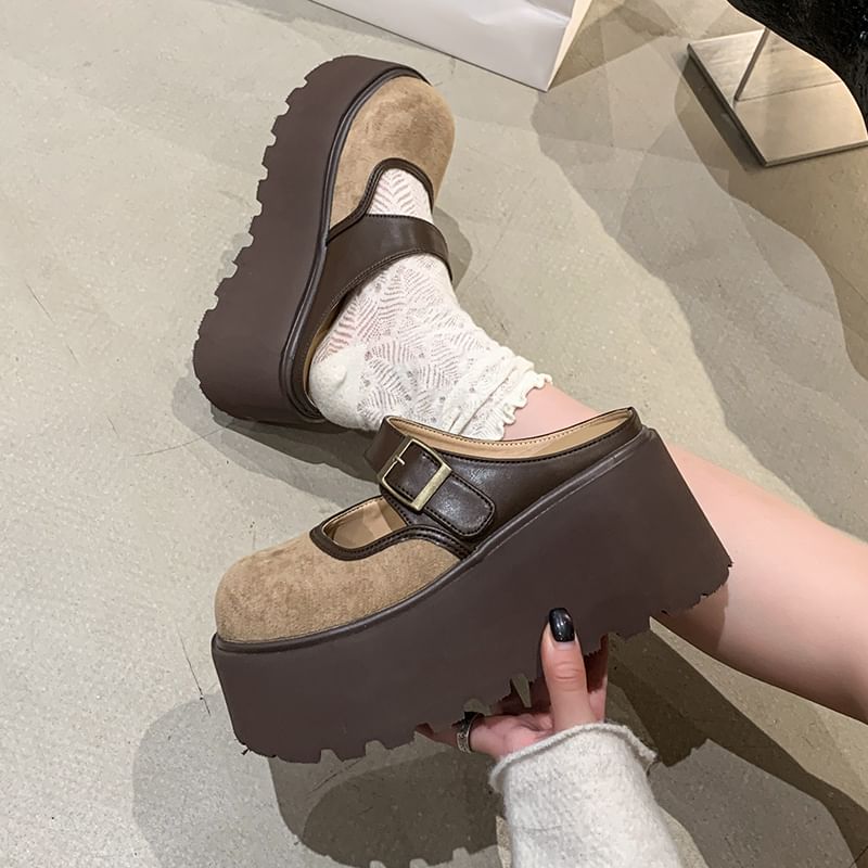 Platform Buckled Two Mules Tone Mary Jane