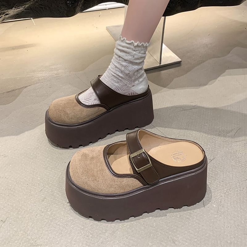 Platform Two Tone Buckled Mary Jane Mules