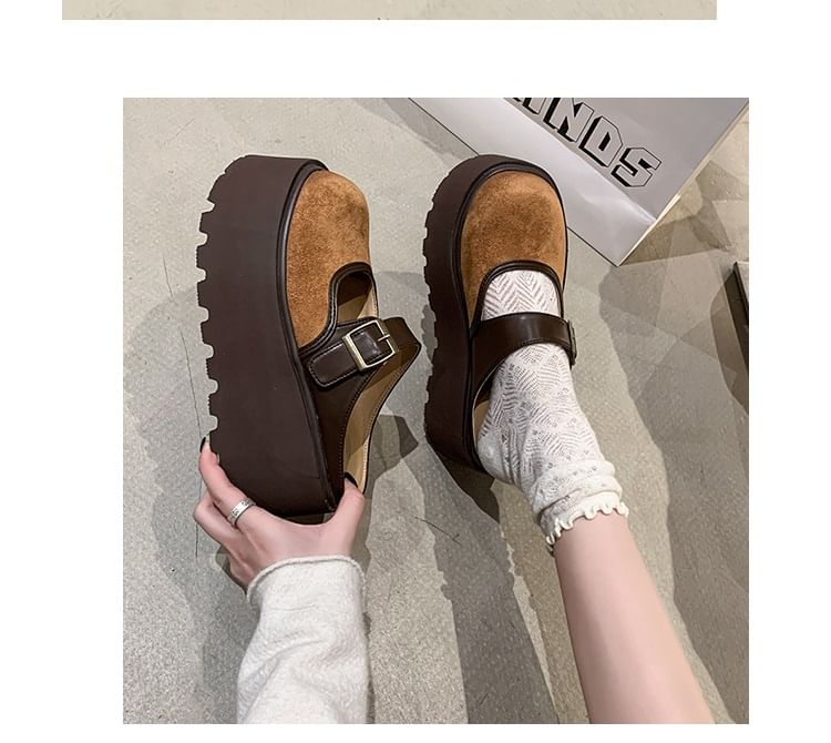 Platform Two Tone Buckled Mary Jane Mules