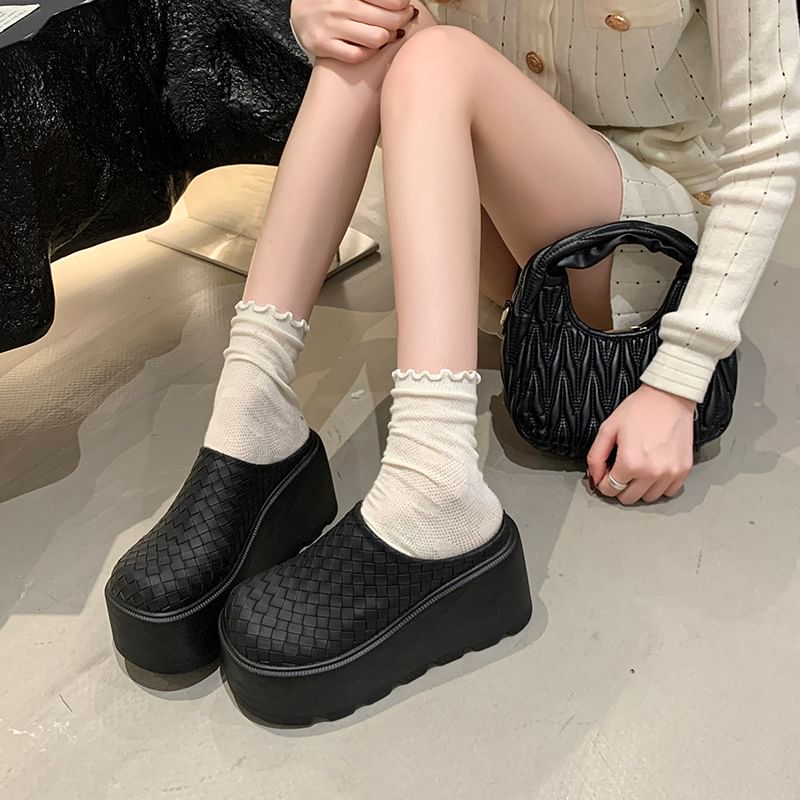 Leather Plain Mules Faux Platform