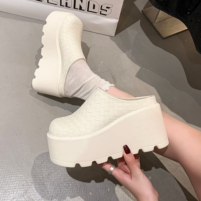 Leather Plain Mules Faux Platform