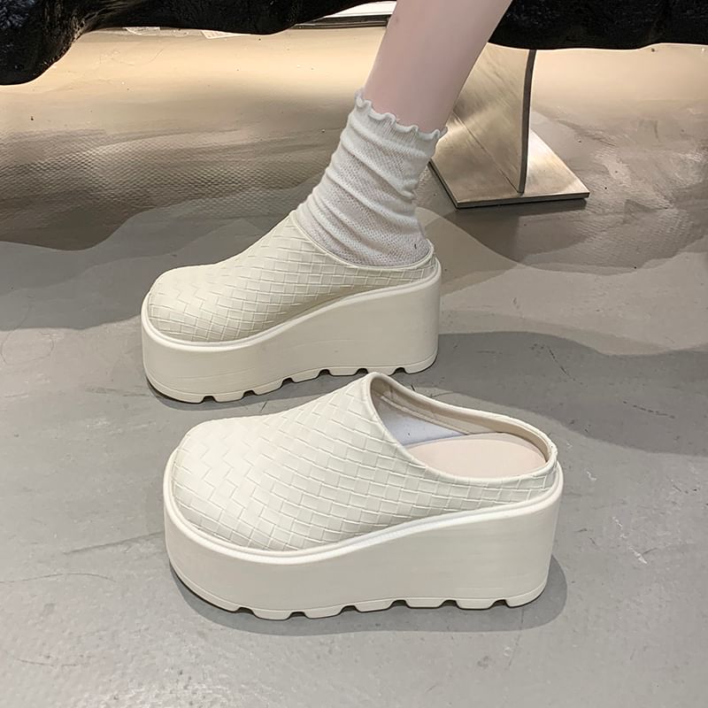 Leather Plain Mules Faux Platform