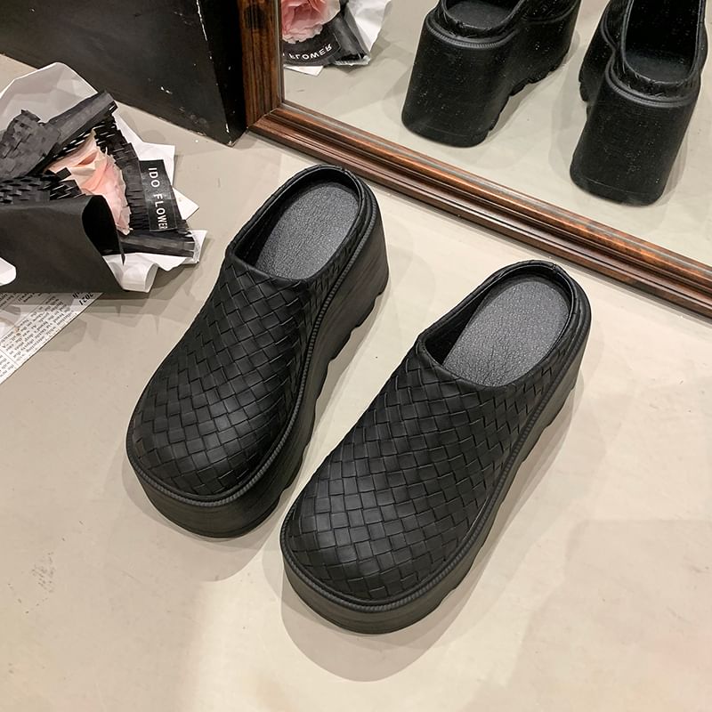 Leather Plain Mules Faux Platform