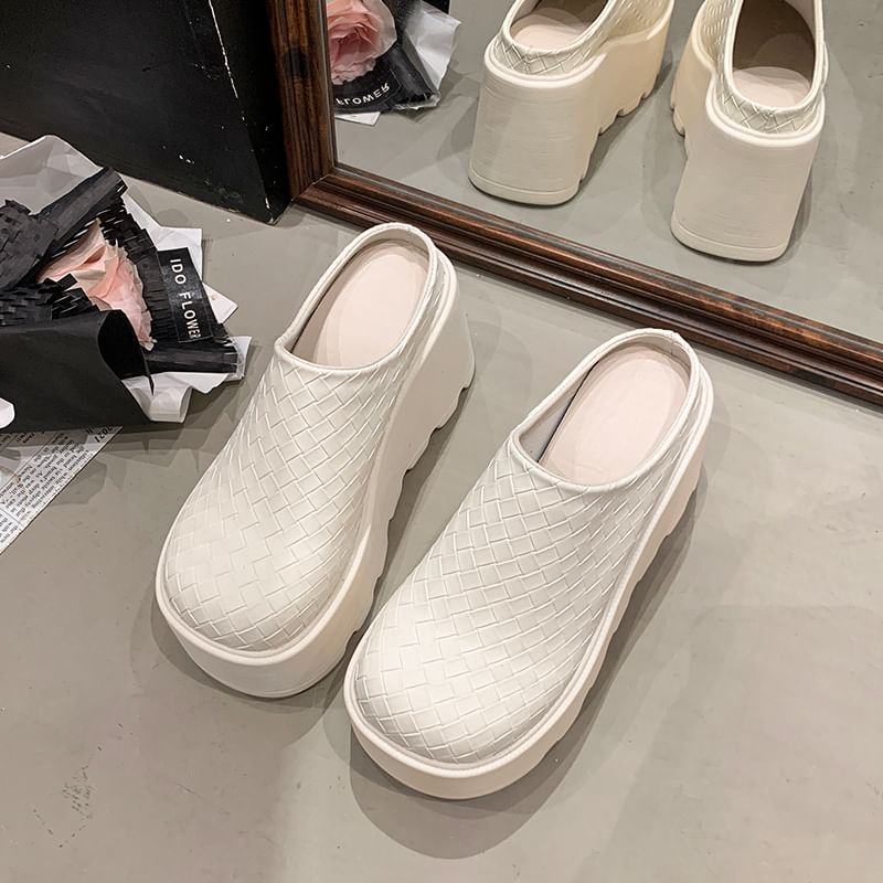 Leather Plain Mules Faux Platform