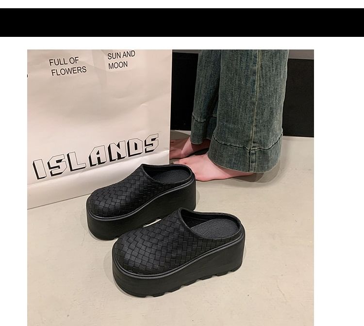 Leather Plain Mules Faux Platform