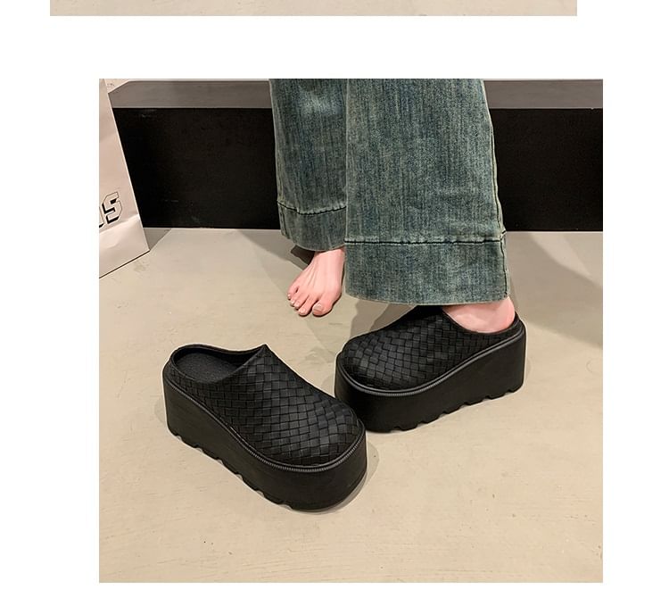 Leather Plain Mules Faux Platform