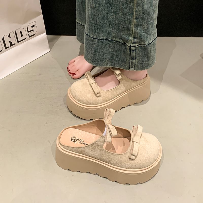 Platform Accent Jane Bow Mary Mules Plain