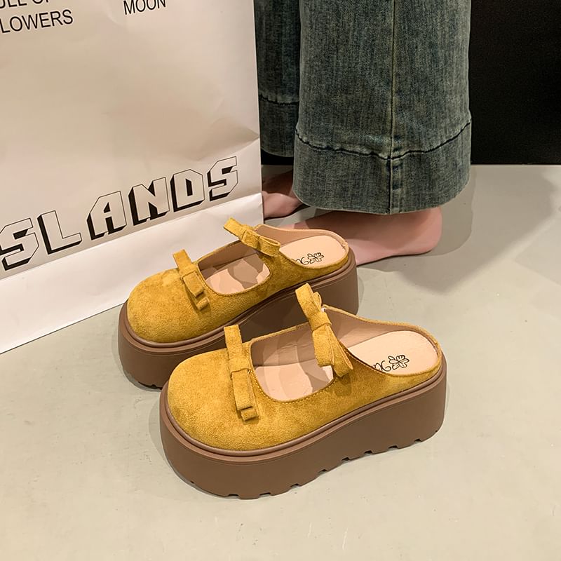Platform Accent Jane Bow Mary Mules Plain