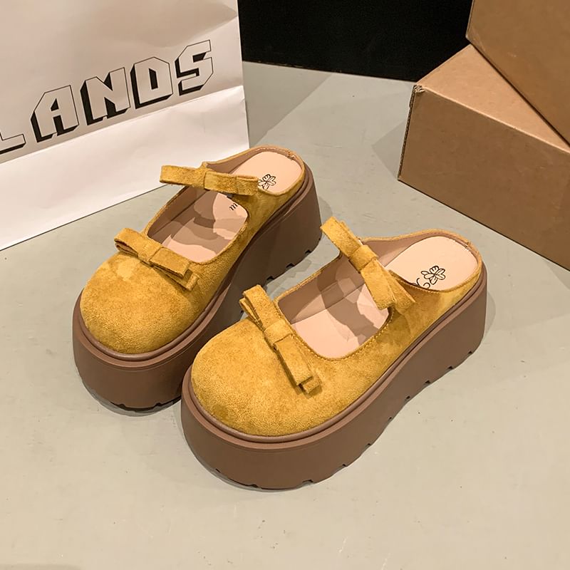 Platform Accent Jane Bow Mary Mules Plain