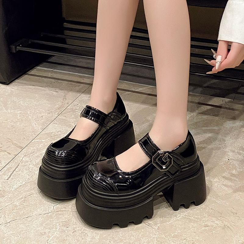 Platform Patent Plain Shoes Leather Jane Mary