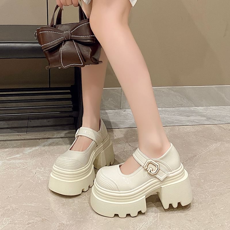 Platform Patent Plain Shoes Leather Jane Mary