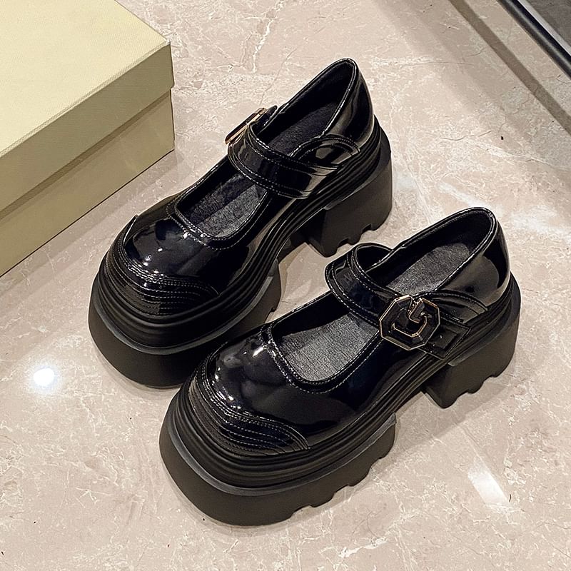 Platform Patent Plain Shoes Leather Jane Mary