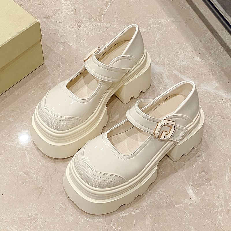 Platform Patent Plain Shoes Leather Jane Mary