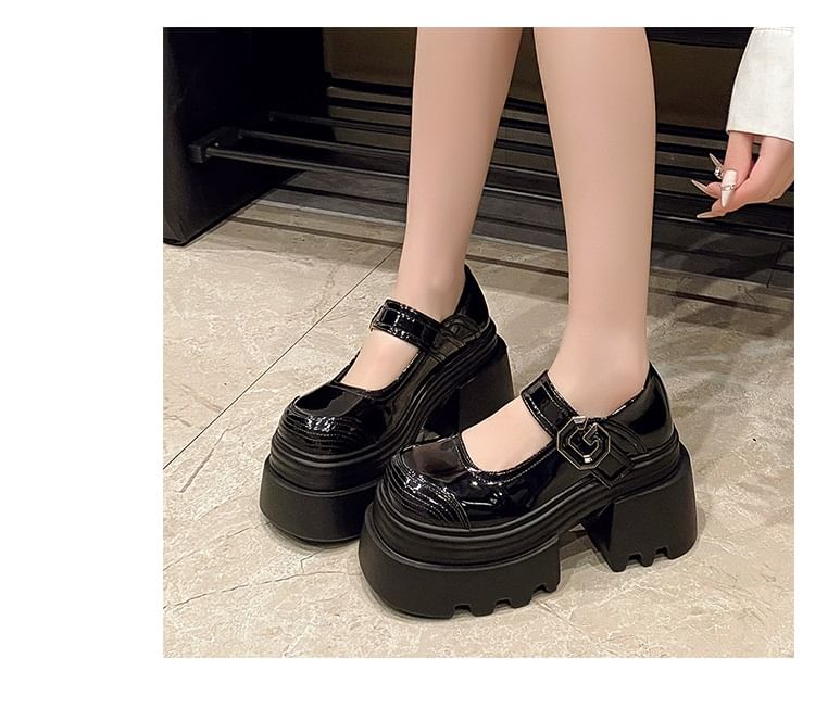 Platform Patent Plain Shoes Leather Jane Mary