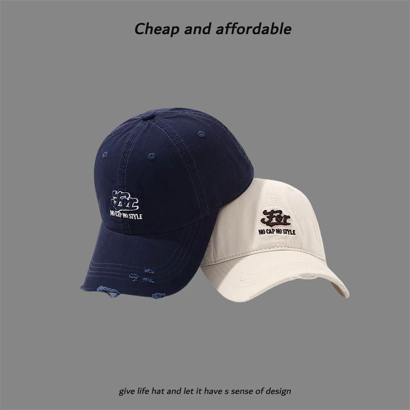 Distressed Embroidered Cap Letter