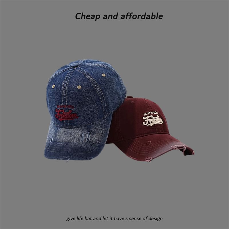 Embroidered Letter Distressed Cap Washed