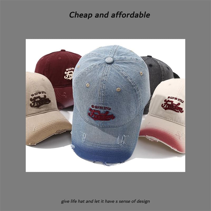 Embroidered Letter Distressed Cap Washed