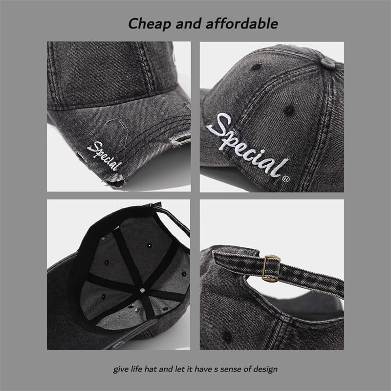 Letter Embroidered Cap Distressed