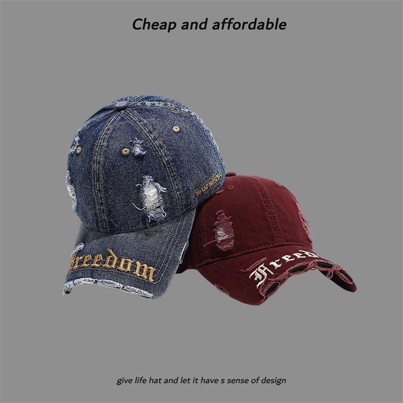 Embroidered Washed Distressed Letter Cap
