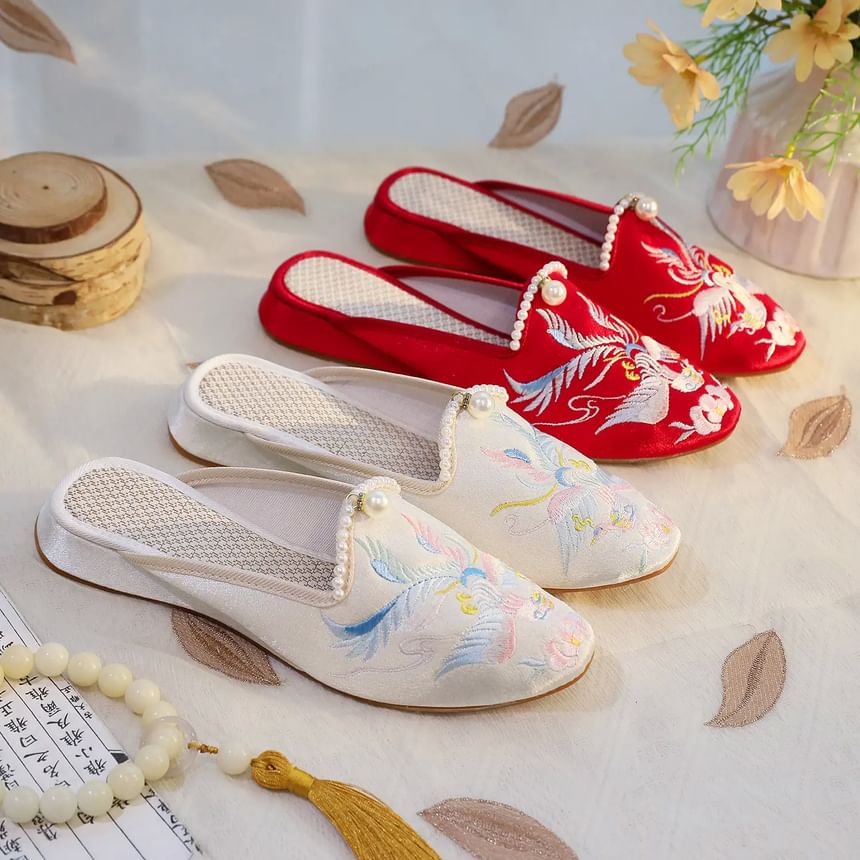 Mules Pearl Faux Embroidered