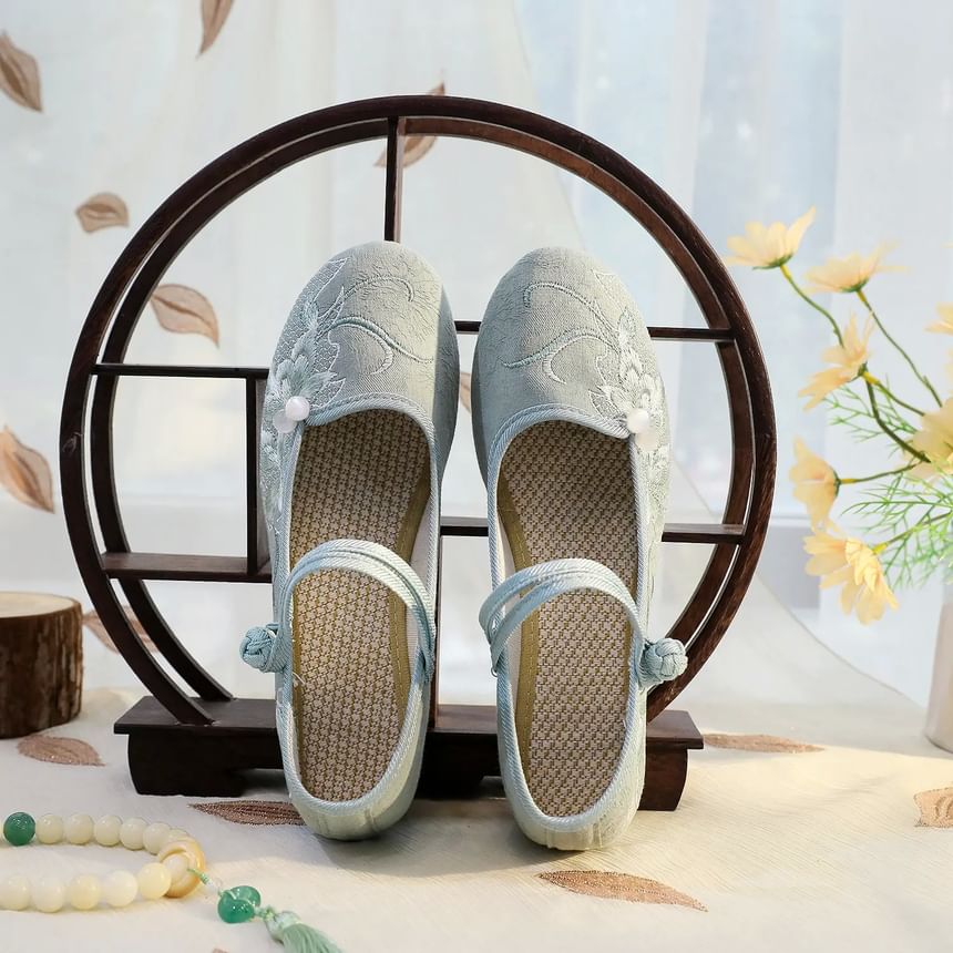 Heel Shoes Block Embroidered