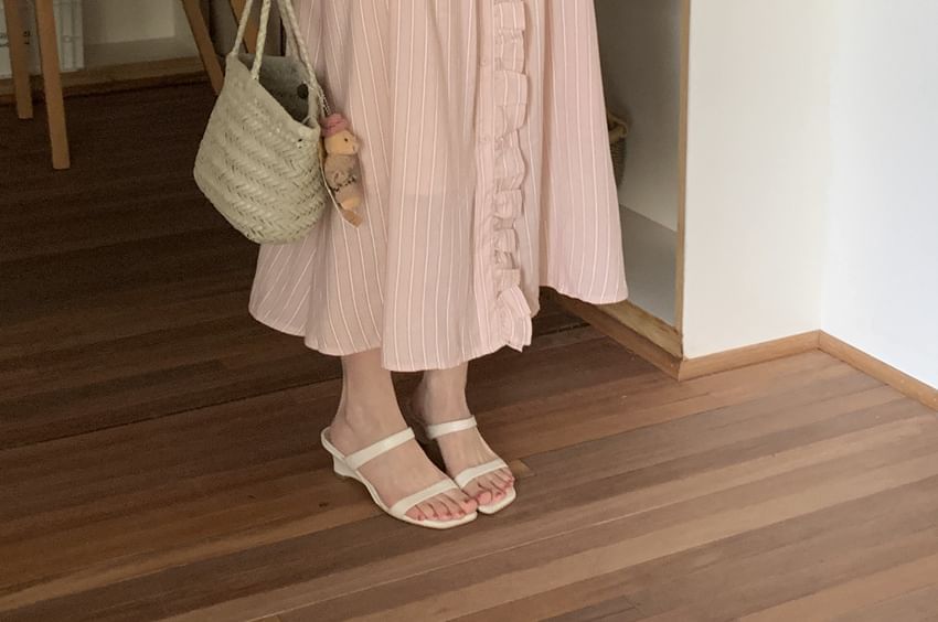 Puff Sleeve Striped Ruffle Maxi Smock Dress