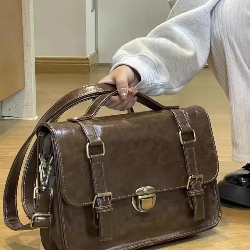 Bag Plain Faux Satchel Leather