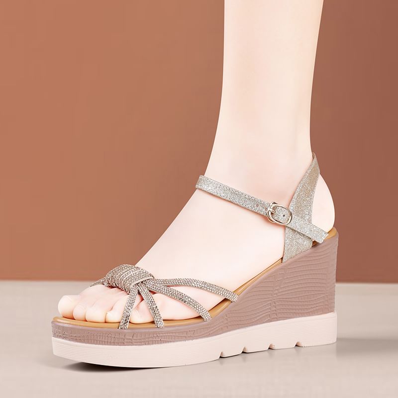Rhinestone Platform Wedge Sandals