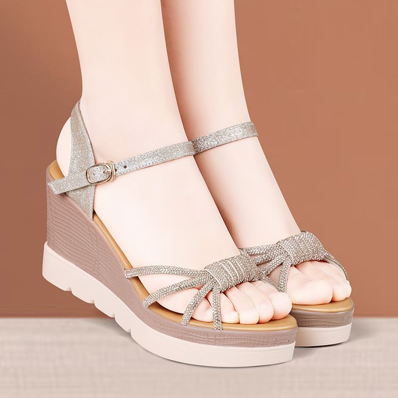 Rhinestone Platform Wedge Sandals