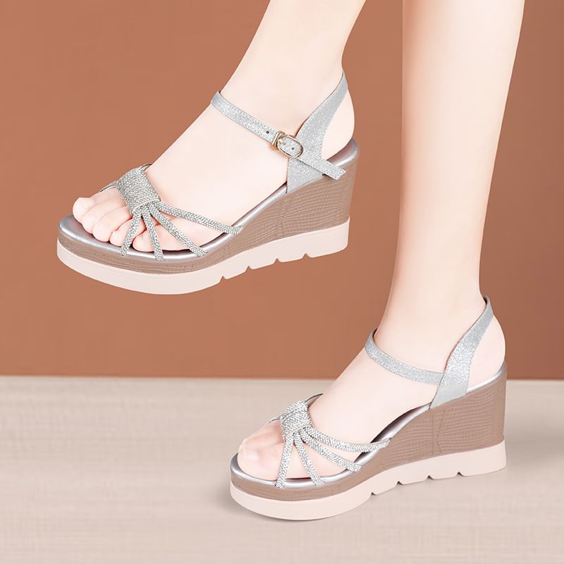 Rhinestone Platform Wedge Sandals