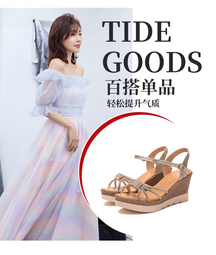 Rhinestone Platform Wedge Sandals