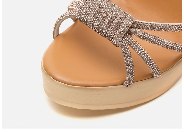 Block Heel Platform Rhinestone Sandals