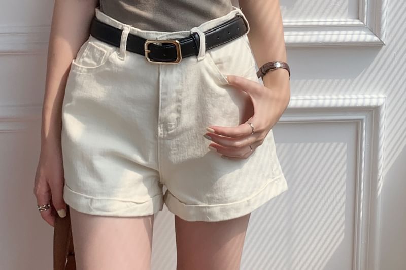 Sleeve Neck Tee Short Plain Scoop