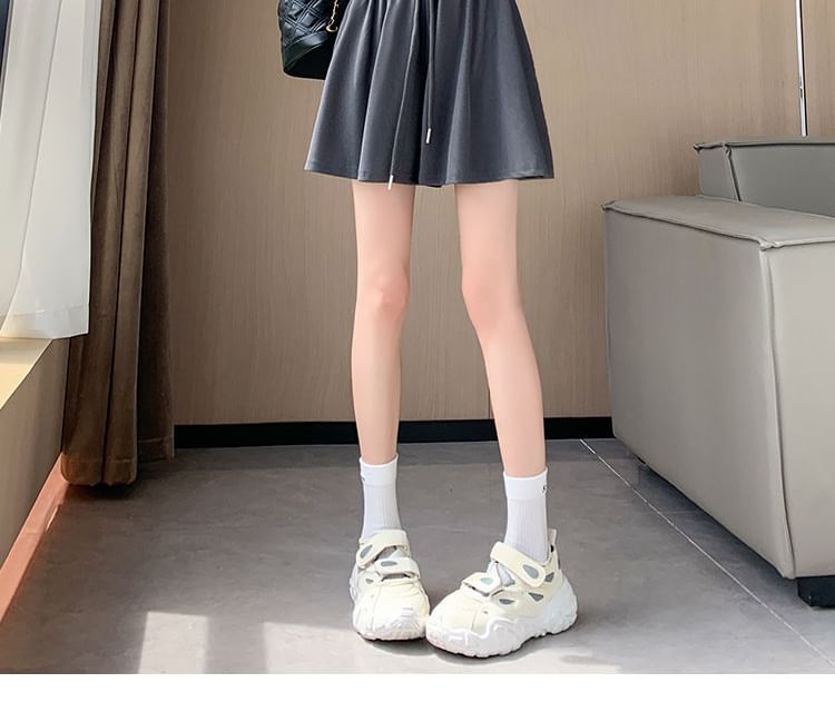 Shorts Waist Plain Drawstring Leg Wide