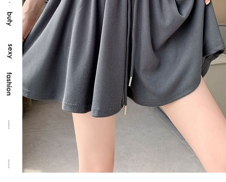 Shorts Waist Plain Drawstring Leg Wide