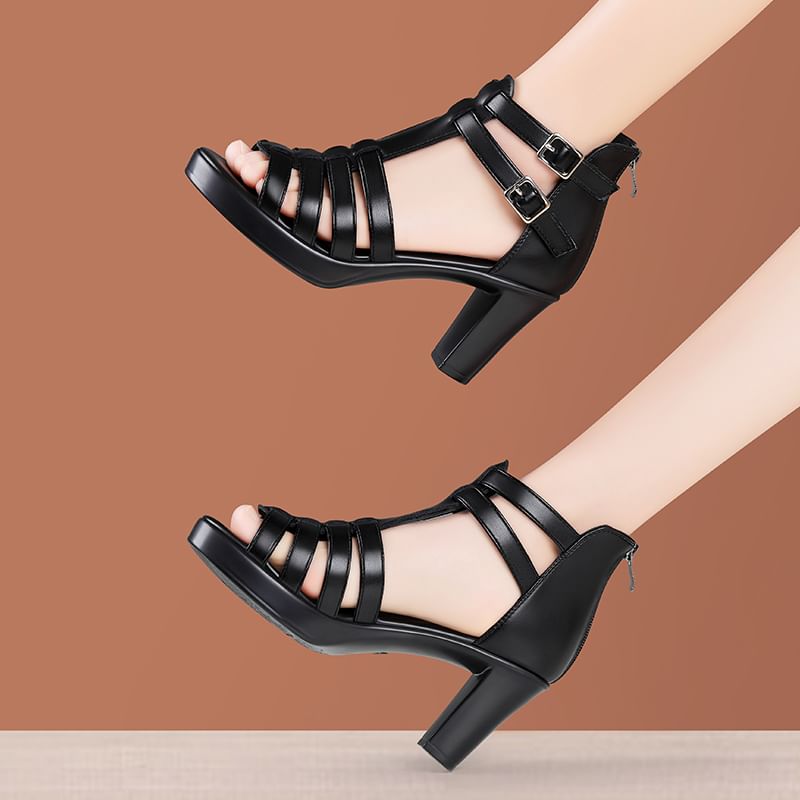 Plain Chunky Heel Gladiator Sandals