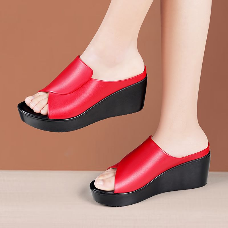 Plain Platform Wedge Heel Slide Sandals
