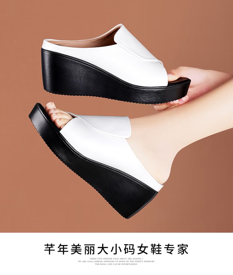 Plain Platform Wedge Heel Slide Sandals