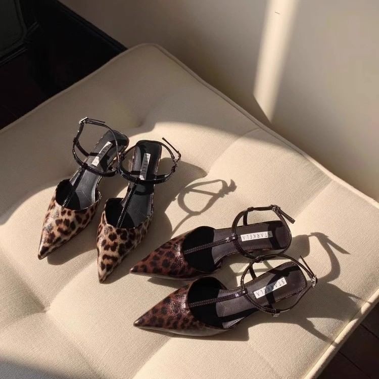 Sandals Pointed Leopard Print Toe Slingback