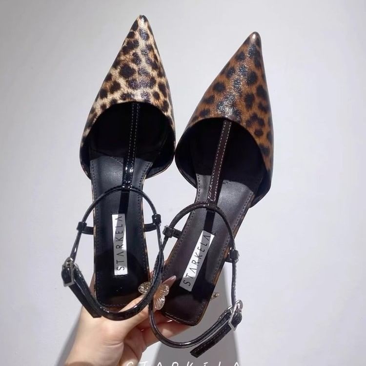 Sandals Pointed Leopard Print Toe Slingback