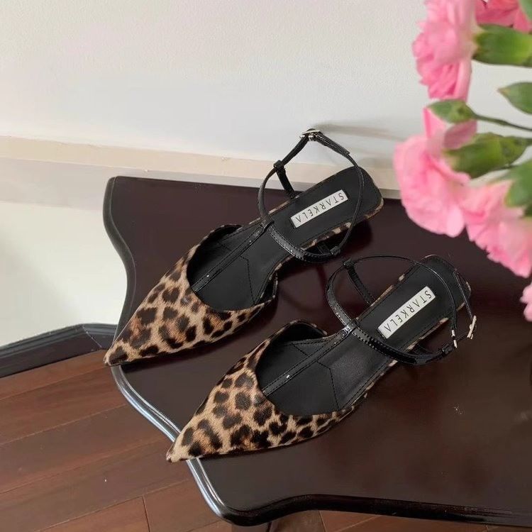 Sandals Pointed Leopard Print Toe Slingback
