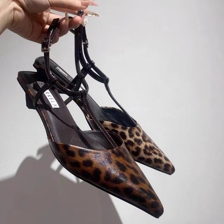 Sandals Pointed Leopard Print Toe Slingback