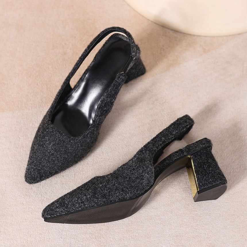 Pointed Heel Pumps Block Toe Slingback