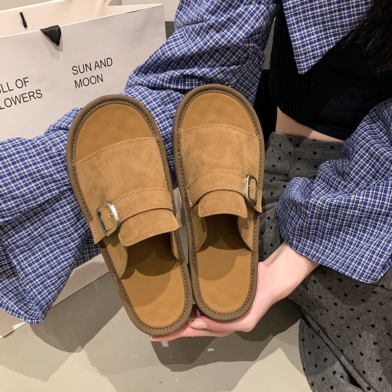 Plain Sandals Slide Buckled