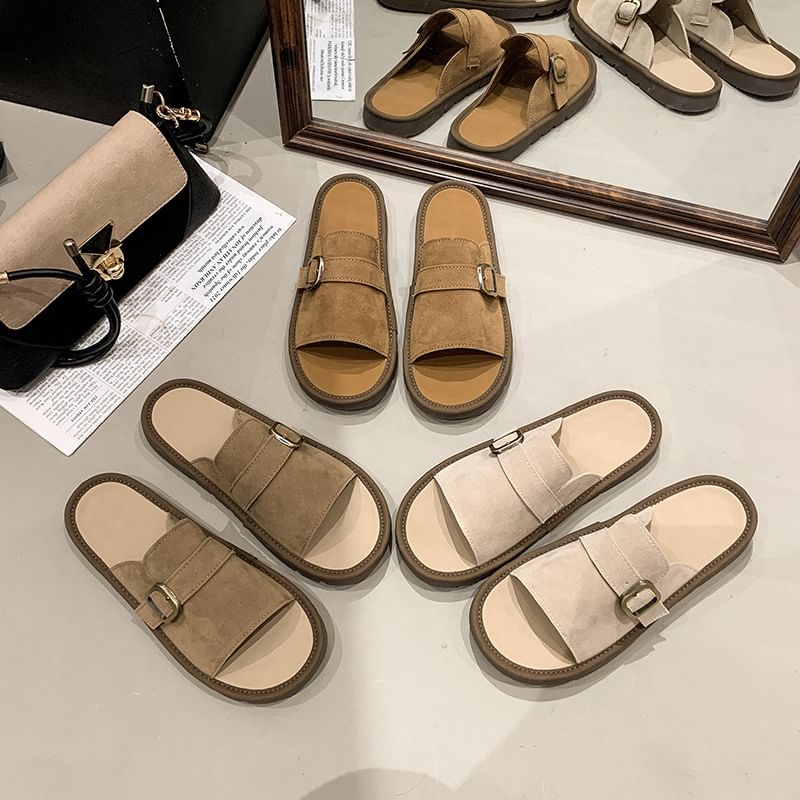 Plain Sandals Slide Buckled