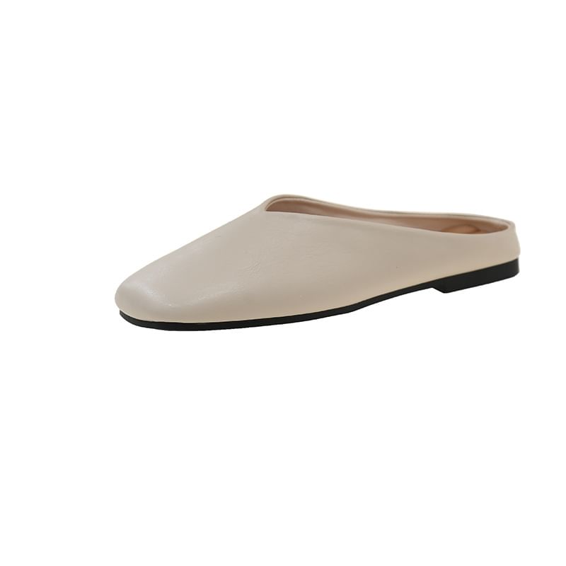 Toe Metallic Square Faux Mules Leather