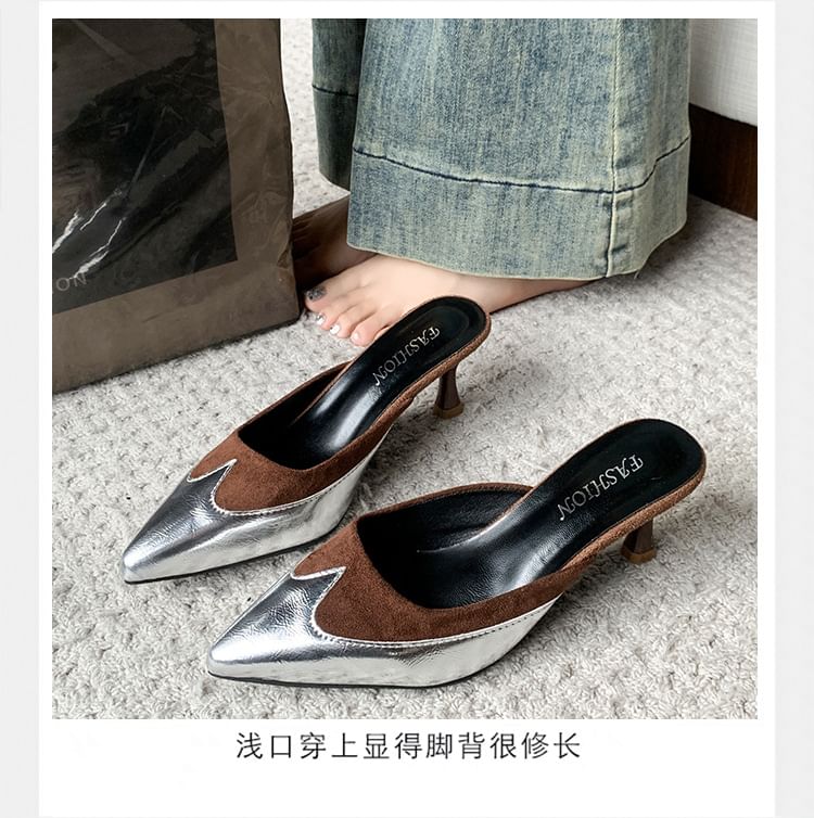 Two Toe Heel Mules Tone Stiletto Pointed